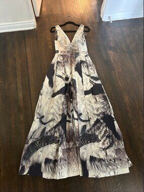 chinese dress ladies Floral Spaghetti Strap Shirred Bodice Tied Empire Waist Maxi Dress Black / L